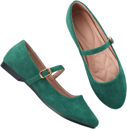 Stunner Women's Mary Jane Flats Fashion Round Toe Ballet Flats Comfortable Ankle Strap Flats Slip On Dress Flats 7 Round Velvet Dark Green