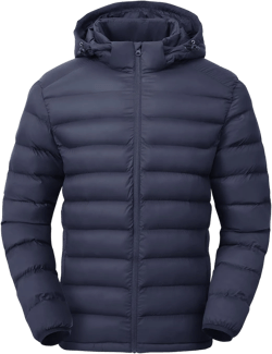 TBMPOY Men's Lightweight Puffer Jackets Detachable Hood Water-Resistant Casual Winter Coat Hooded Insulated for Travel Ski X-Large Navy