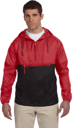 Men's Nylon Packable Pullover Hooded Jacket, RED/BLACK, X-Large