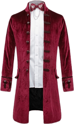 Everbeauty Mens Retro Velvet Victorian Steampunk Long Blazer Jacket Gothic Frock Coat JK003 XX-Large Burgundy