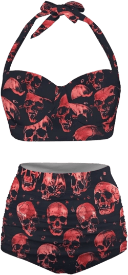 High Waisted Bikini Set for Women High Cut Swimsuit Two Pieces Sexy Bathing Suit Tummy Control XX-Large Skull Print-red and Black