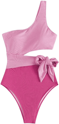 MakeMeChic Women's One Piece Swimsuit Neon Swimsuit Tummy Control Color Block One Shoulder Sexy Bathing Suit Pink B M