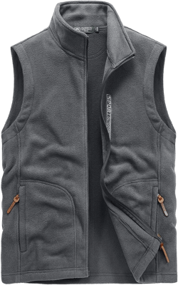 Mens Polar Fleece Vest Zip Up Outdoor Vest with Pockets Lightweight Warm Sleeveless Outerwear Jacket Large Gray
