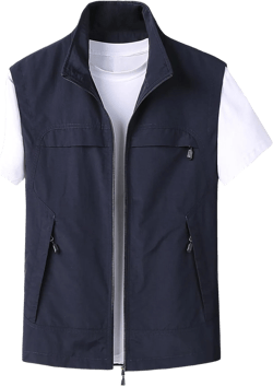 Gihuo Mens Casual Lightweight Travel Vest Summer Utility Safari Vest Sleeveless Jackets for Travel Hiking Fishing Large Navy