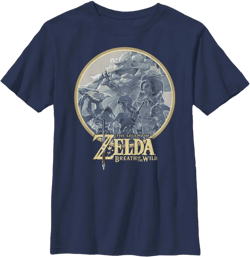 Boy's Nintendo The Legend of Zelda Breath of the Wild Portrait  T-Shirt - Navy Blue - Medium