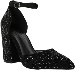 CULVER Womens Rhinestone Embellished Block Heel Sandals pumps