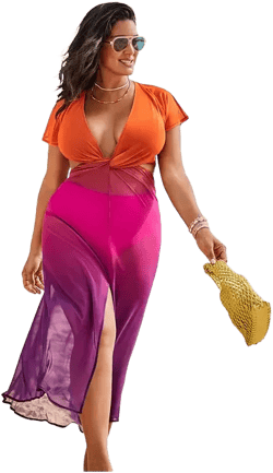 Swimsuits for All Women's Twist Front Mesh Cut-Out Cover Up Dress