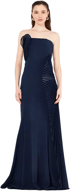 3D Pleated Drape Strapless Gown