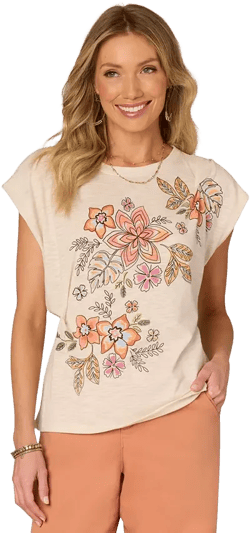 Petite Twisted-Sleeve Asymmetric Graphic Tee