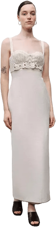Women's Linen Brode Detailed Sweetheart Maxi Dress
