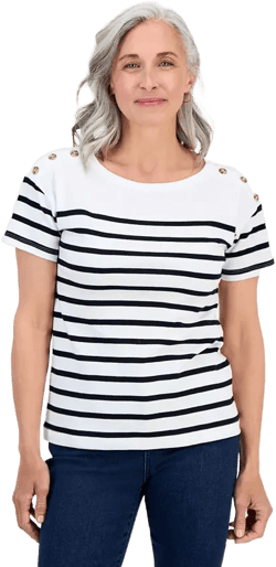 Petite Cotton Button-Shoulder Tee, Exclusively at Macy's