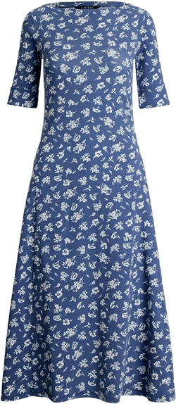 Women's Floral Stretch Cotton Midi Dress