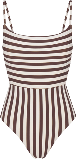 Square Neck Open Back One-Piece in Mixed Stripes