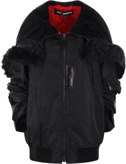 nylon and faux fur oversize bomber jacket