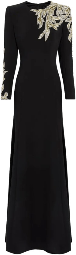 Honor beaded leaf-embellished gown