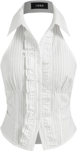 Cotton-blend Stripe Ruched Lettuce Trim Top
