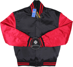 Handmade Black Body Cardinal Red Sleeves Satin High School Baseball Bomber Blank Mid Season Varsity Streetwear College Bomber Jacket