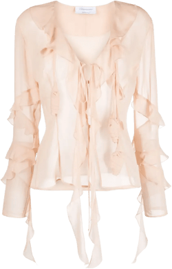 ruffled-trim silk blouse