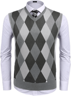 COOFANDY Men's Sleeveless V Neck Pullover Sweater Slim Fit Casual Argyle Sweater Vest Gray L