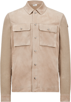 Knitted Cotton & Suede Cardigan Jacket In Beige