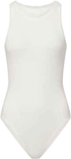 Women White Ribbed Knit Tank Bodysuit In Gray