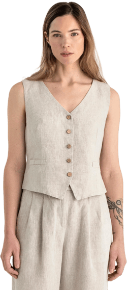 Linen Vest for Women – Natural Melange Sleeveless Top – Button Front Waistcoat – Adjustable Linen Clothing – Summer Layering Piece OBIDOS