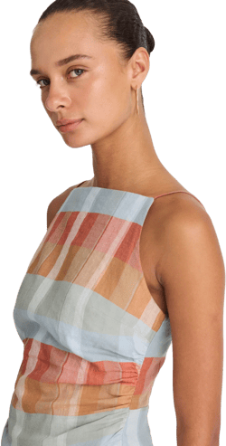 Ruched Squareneck Tank in Linen-Cotton