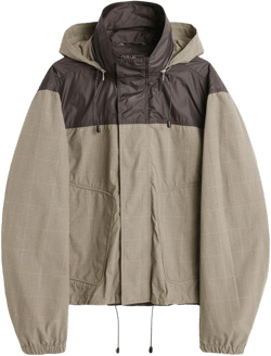 Shigatsu Plaid-check Hooded Jacket In Nude