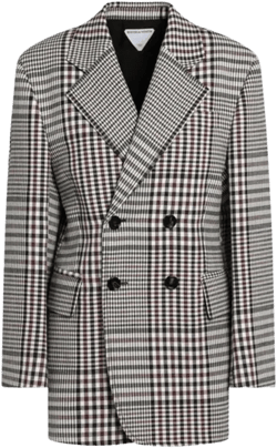 Women Double-breasted Checkered Jacket In Structured Cotton In Black