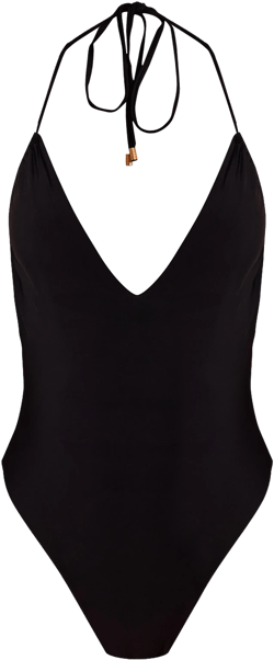 Black Ruched Detail Halter Tie Swimsuit