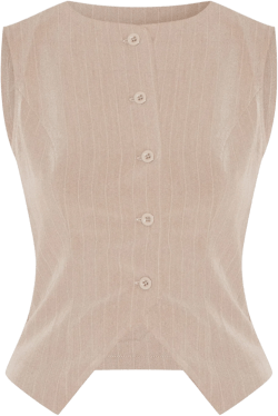 Beige Tailored Pinstripe Cinched Vest