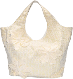 Cream Raffia Floral Placement Beach Tote Bag