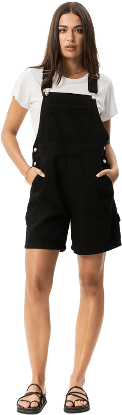 AFENDS Womens Lil Louis - Denim Overall - Washed Black