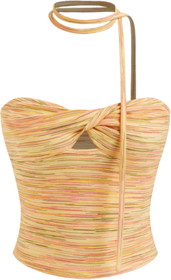 Cotton- blend Stripe Twist Cut Out Bandeau Crop Top With Scarf