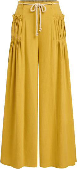 Linen-blend Mid Rise Pocket Wide Leg Trouser With Rope Belt