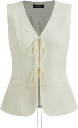 V-neck Solid Tie Front Bow Pocket Vest