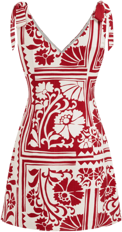 V-neck Floral Graphic Bowknot Mini Dress