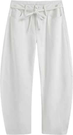 Denim Mid Rise Solid Knotted Barrel-leg Jeans