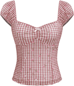 Mesh Square Neck Check Ditsy Floral Bowknot Short Sleeve Blouse