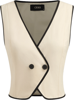Linen Cotton V-neck Contrasting Binding Button Vest