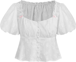 Broderie Anglaise 100% Cotton Sweetheart Solid Bowknot Crop Blouse