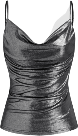Metallic Cowl Neck Solid Ruched Cami Top 