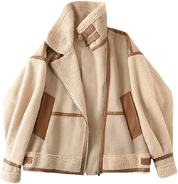 Fnfmrfmr Women's Artificial Leather Coat Casual Comfortable Short Lambswool Biker Jacket Sherpa Small Beige