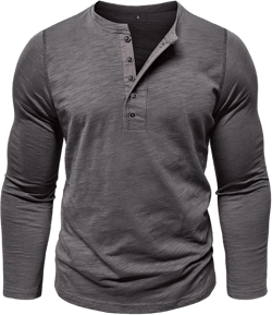 Mens Solid Classic T-Shirts Long Sleeve Henley Shirt Button V Neck Basic Tee Fashion Fall Casual Loose Clothes