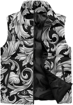 Barroco All Over Printing Stand Collar Zip Up Puffer Vest, Stylish Puffer Vest Gift For Women