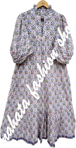 cross floral printed cotton maxi dress - v neckline maxi dress - 3/4th sleeve summer maxi dress