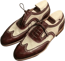 Buy New Men Pure Handmade Two Tone Fabric & Burgundy Leather Lace Up Wingtip Formal Shoes.