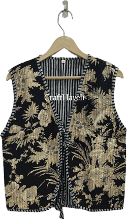 Black double process floral cotton vest jacket, New Style Sleeveless Handmade Jackets, Indian Jackets And Coat Gift For Her.