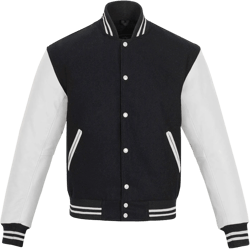 Black and White Varsity Jacket Wool Body And Leather Arms Letterman Jacket- Wool Blank letterman Jacket with Black and White Rib