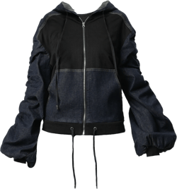 Denim Hooded Jacket/ Gathered Jacket / Custom Denim Jacket /Gathered Sleeves /Hooded Denim Jacket / Custom Jean Jacket/ Maxi Jacket METC0121